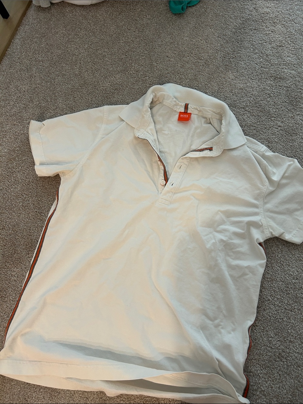 Boss Men’s Cream Polo with Contrast Side Trim
